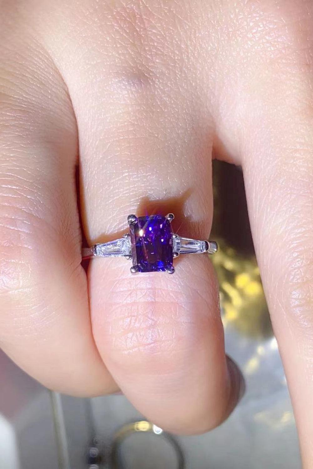 1 Carat Moissanite Platinum-Plated Rectangle Ring in Purple BLUE ZONE PLANET