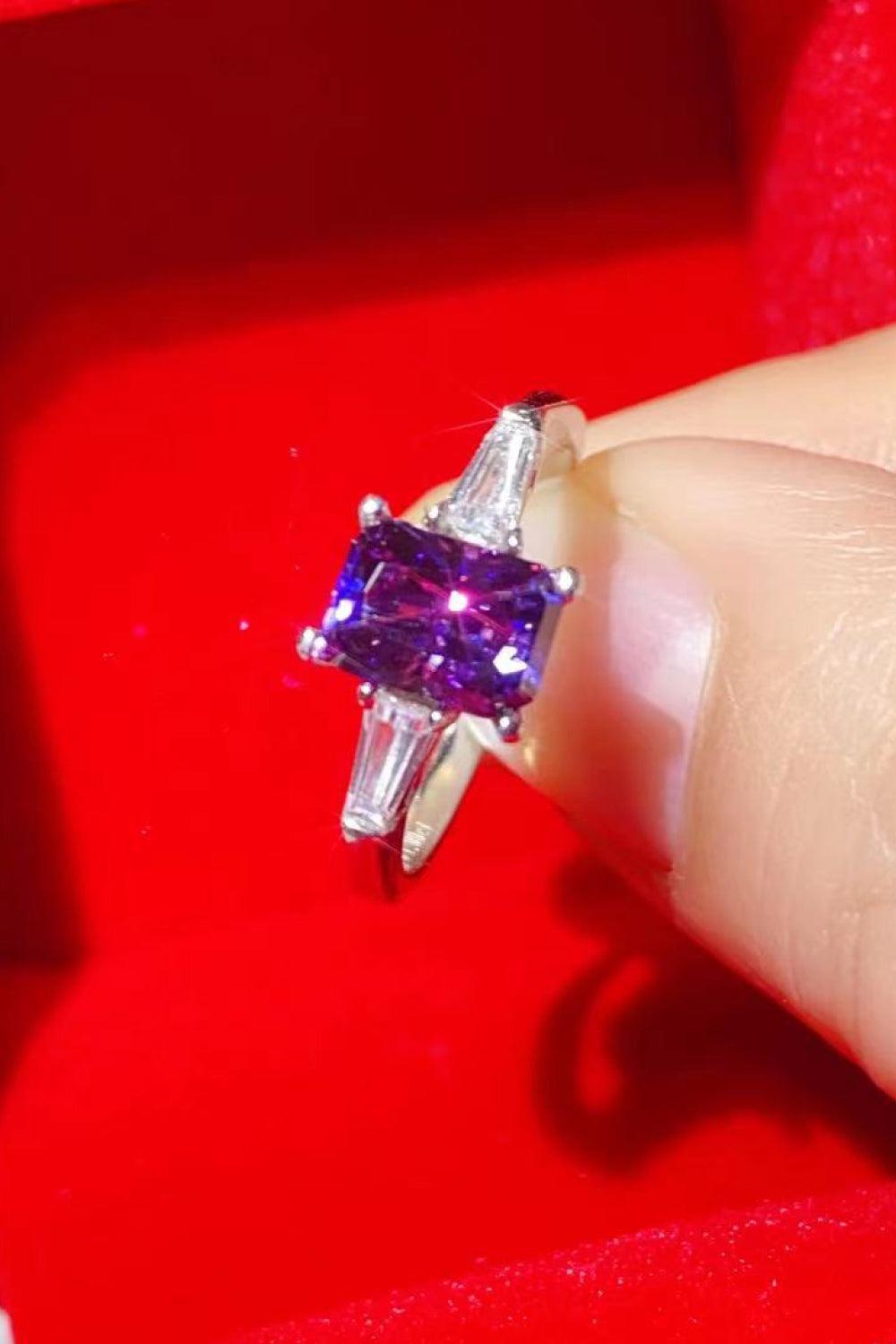 1 Carat Moissanite Platinum-Plated Rectangle Ring in Purple BLUE ZONE PLANET