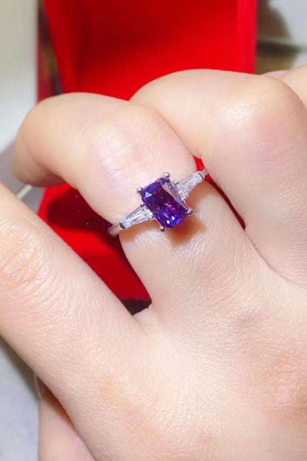 1 Carat Moissanite Platinum-Plated Rectangle Ring in Purple BLUE ZONE PLANET