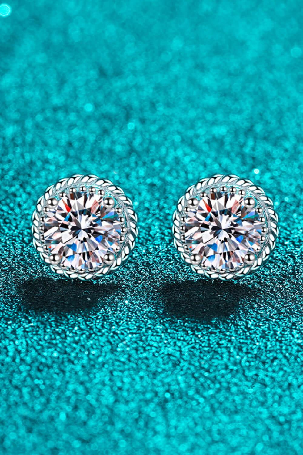 1 Carat Moissanite Rhodium-Plated Round Stud Earrings BLUE ZONE PLANET