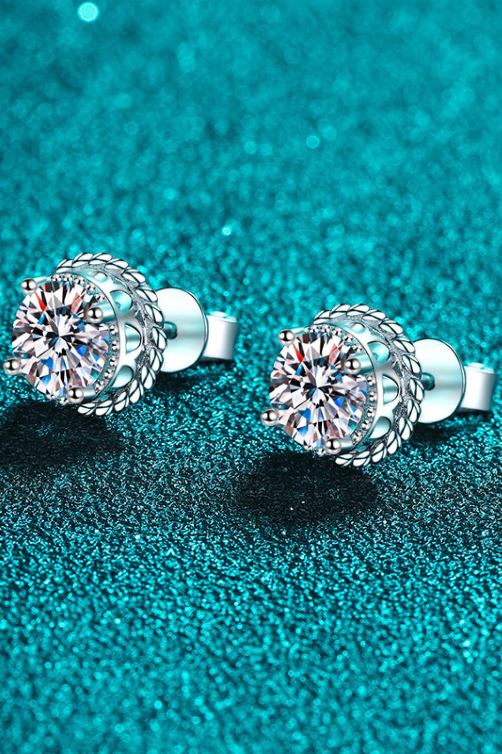 1 Carat Moissanite Rhodium-Plated Round Stud Earrings BLUE ZONE PLANET