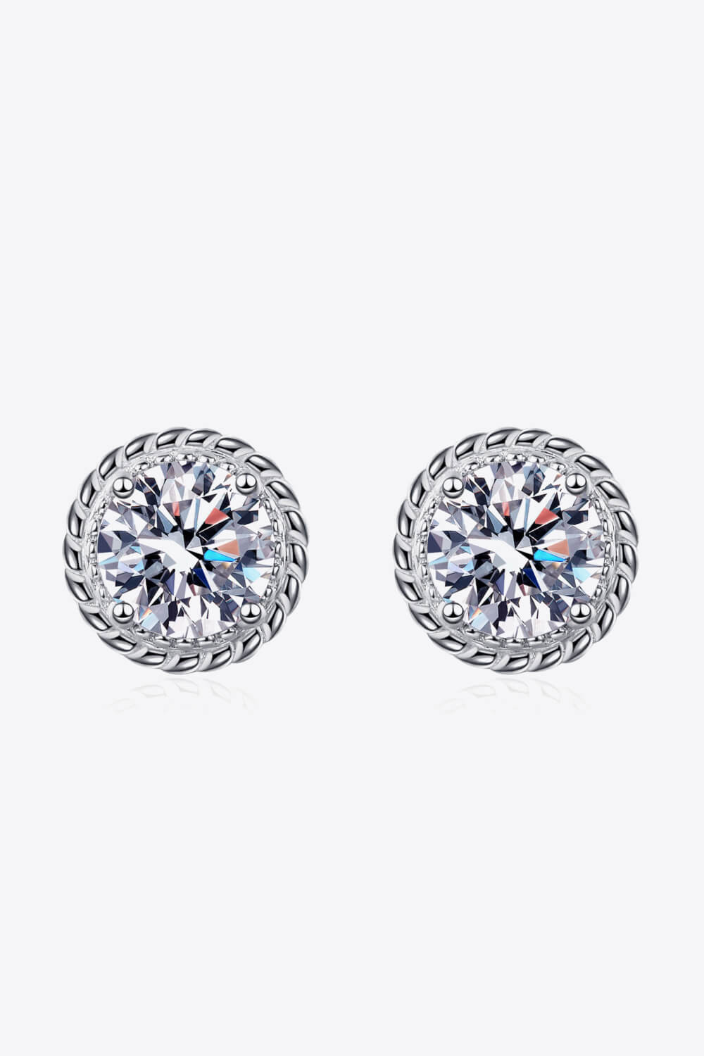 1 Carat Moissanite Rhodium-Plated Round Stud Earrings BLUE ZONE PLANET