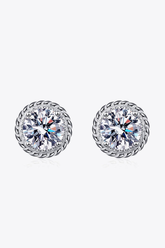 1 Carat Moissanite Rhodium-Plated Round Stud Earrings BLUE ZONE PLANET