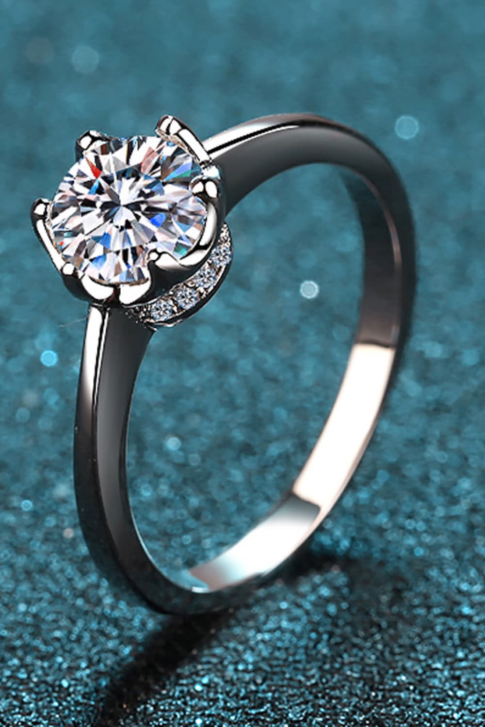 1 Carat Moissanite Rhodium-Plated Solitaire Ring BLUE ZONE PLANET