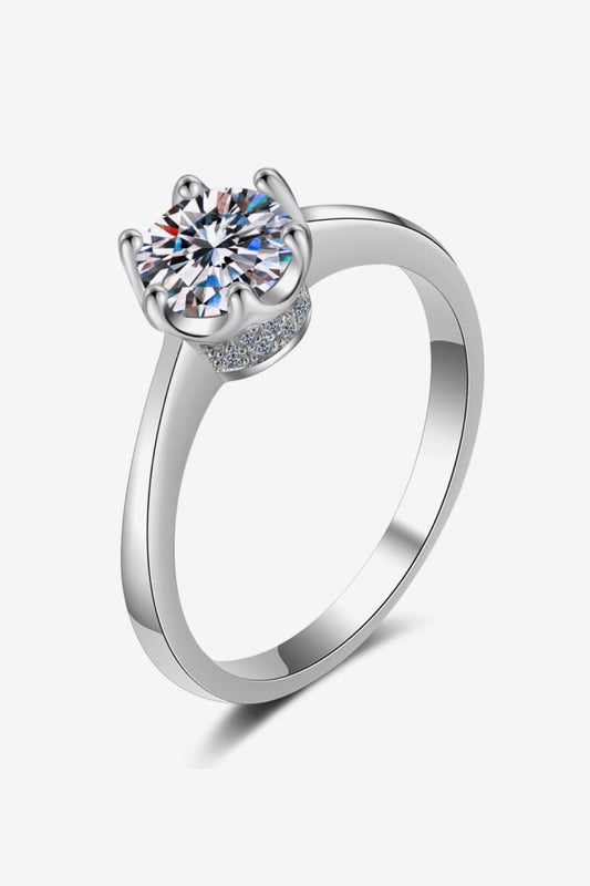 1 Carat Moissanite Rhodium-Plated Solitaire Ring BLUE ZONE PLANET