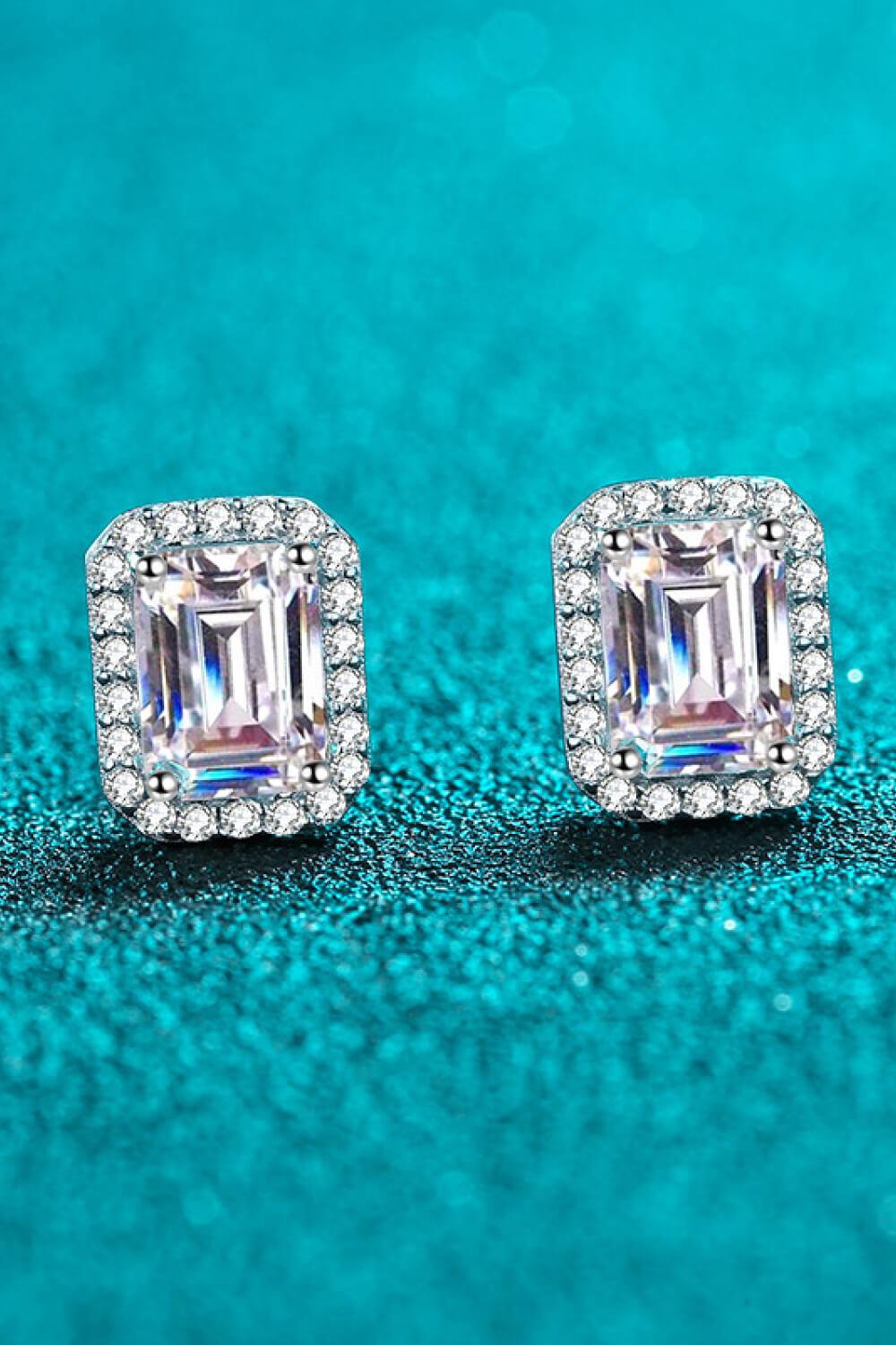 1 Carat Moissanite Rhodium-Plated Square Stud Earrings BLUE ZONE PLANET