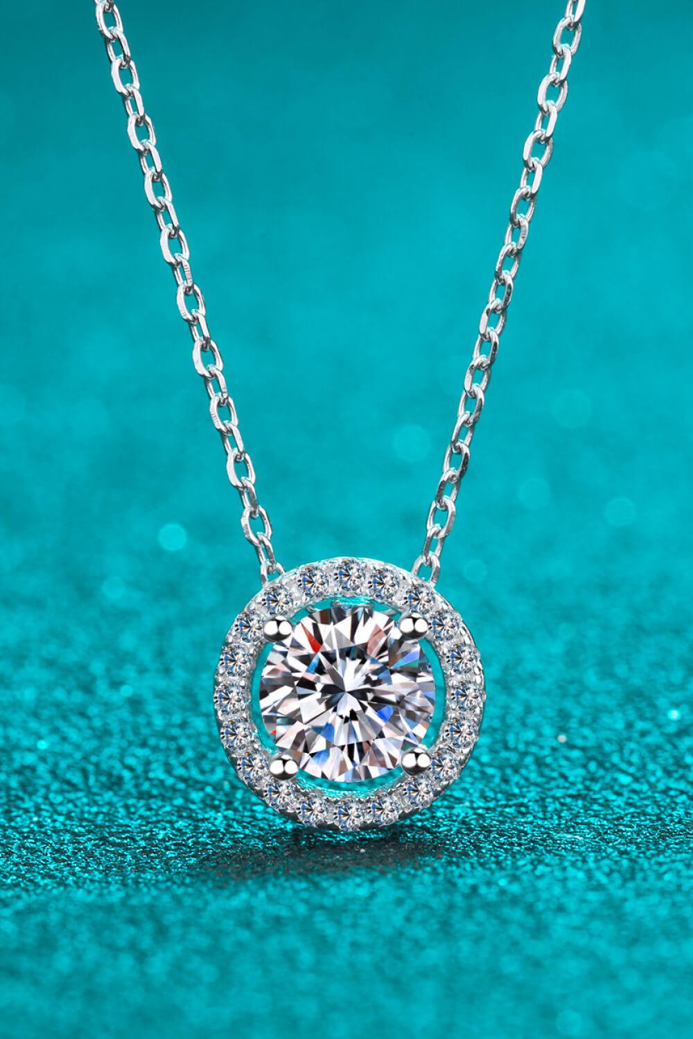 1 Carat Moissanite Round Pendant Chain Necklace BLUE ZONE PLANET