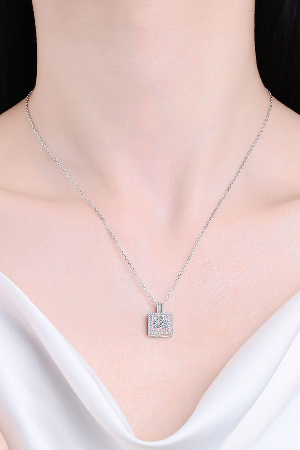 1 Carat Moissanite Square Pendant Chain Necklace BLUE ZONE PLANET