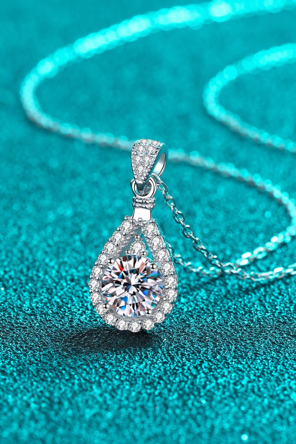 1 Carat Moissanite Teardrop Pendant Chain Necklace BLUE ZONE PLANET