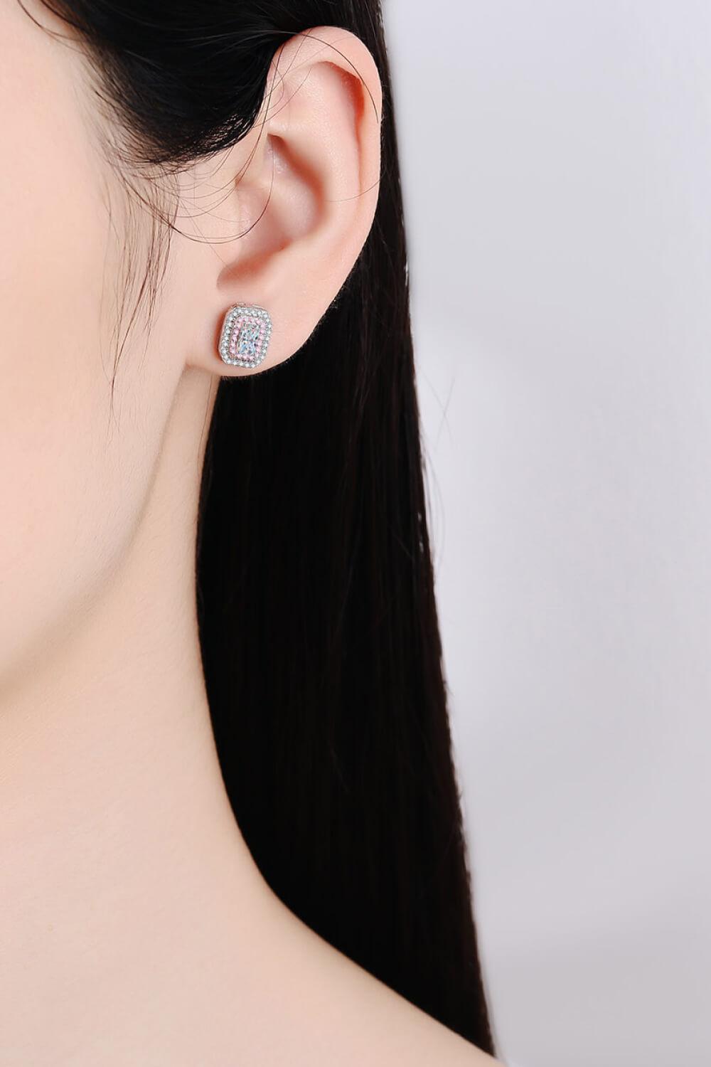 1 Carat Moissanite and Zircon Contrast Geometric Stud Earrings BLUE ZONE PLANET