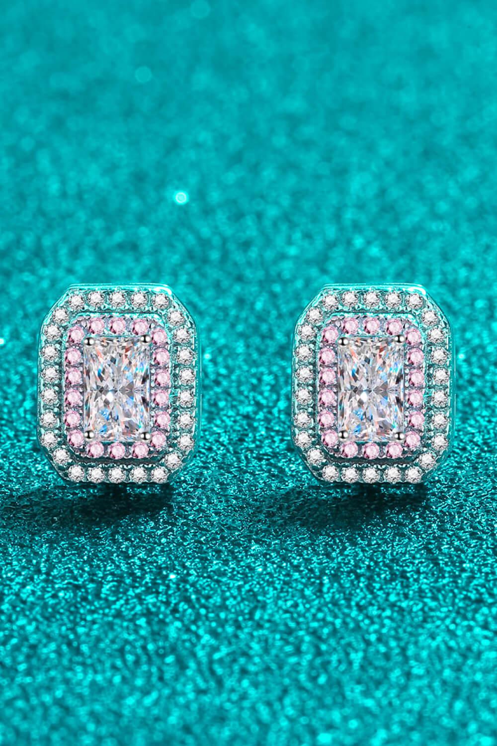 1 Carat Moissanite and Zircon Contrast Geometric Stud Earrings BLUE ZONE PLANET