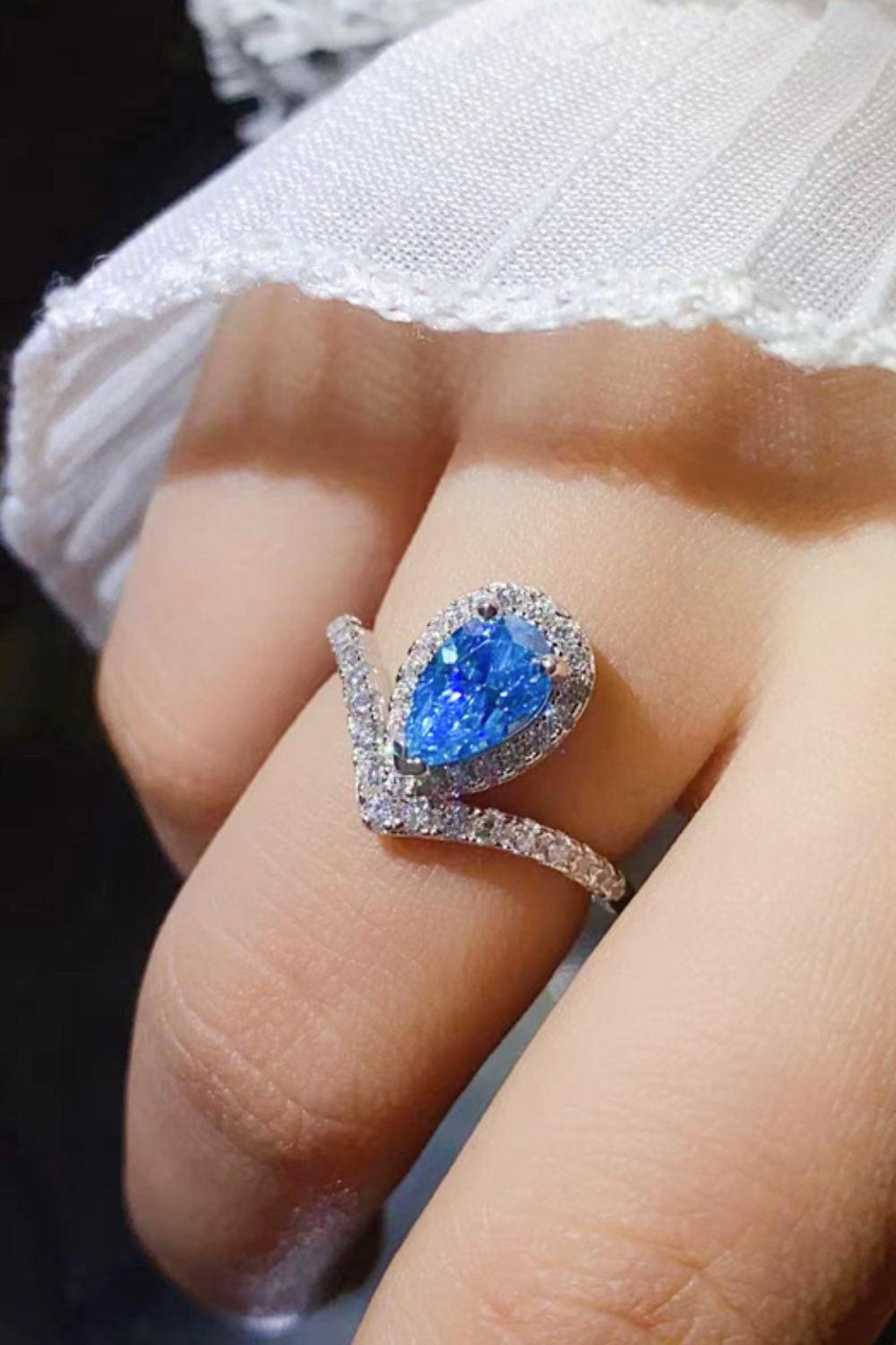 1 Carat Pear Shape Moissanite Heart Ring BLUE ZONE PLANET