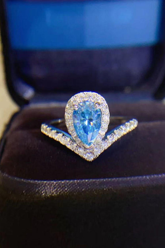 1 Carat Pear Shape Moissanite Heart Ring BLUE ZONE PLANET