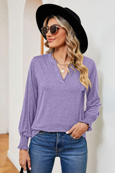 Notched Lantern Sleeve T-Shirt Trendsi