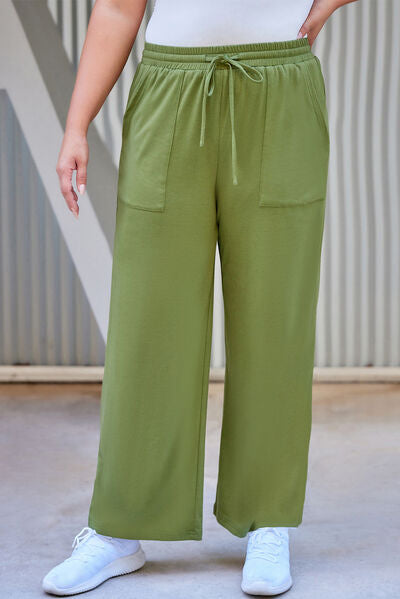 Plus Size Drawstring Straight Pants with Pockets-BOTTOM SIZES SMALL MEDIUM LARGE-[Adult]-[Female]-Matcha Green-1XL-2022 Online Blue Zone Planet