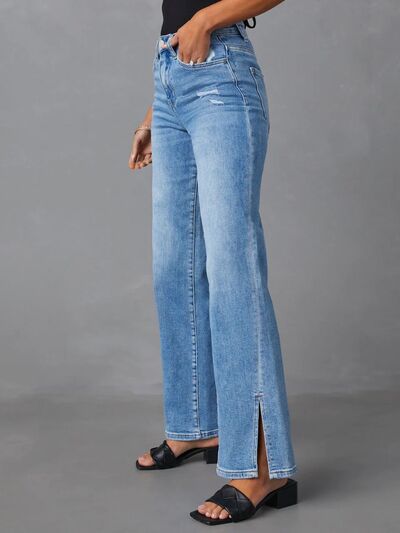 Slit Buttoned Jeans with Pockets BLUE ZONE PLANET