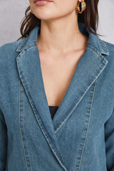 Pocketed Button Up Denim Jacket Trendsi