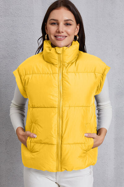 Zip Up Turtleneck Pocketed Vest Coat-TOPS / DRESSES-[Adult]-[Female]-Mustard-S-2022 Online Blue Zone Planet
