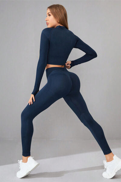 Blue Zone Planet |  Mock Neck Long Sleeve Top and Pants Active Set BLUE ZONE PLANET