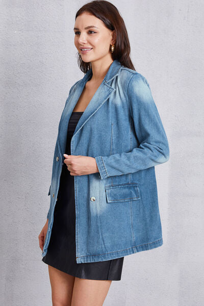 Lapel Collar Washed Denim Top-TOPS / DRESSES-[Adult]-[Female]-2022 Online Blue Zone Planet