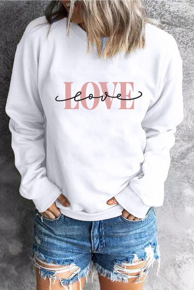 LOVE Round Neck Dropped Shoulder Sweatshirt-TOPS / DRESSES-[Adult]-[Female]-2022 Online Blue Zone Planet