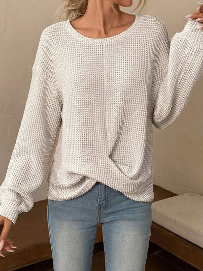 Twisted Waffle-Knit Dropped Shoulder T-Shirt Trendsi