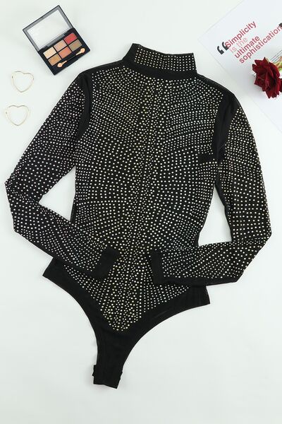 Rhinestone Mock Neck Long Sleeve Bodysuit-TOPS / DRESSES-[Adult]-[Female]-2022 Online Blue Zone Planet