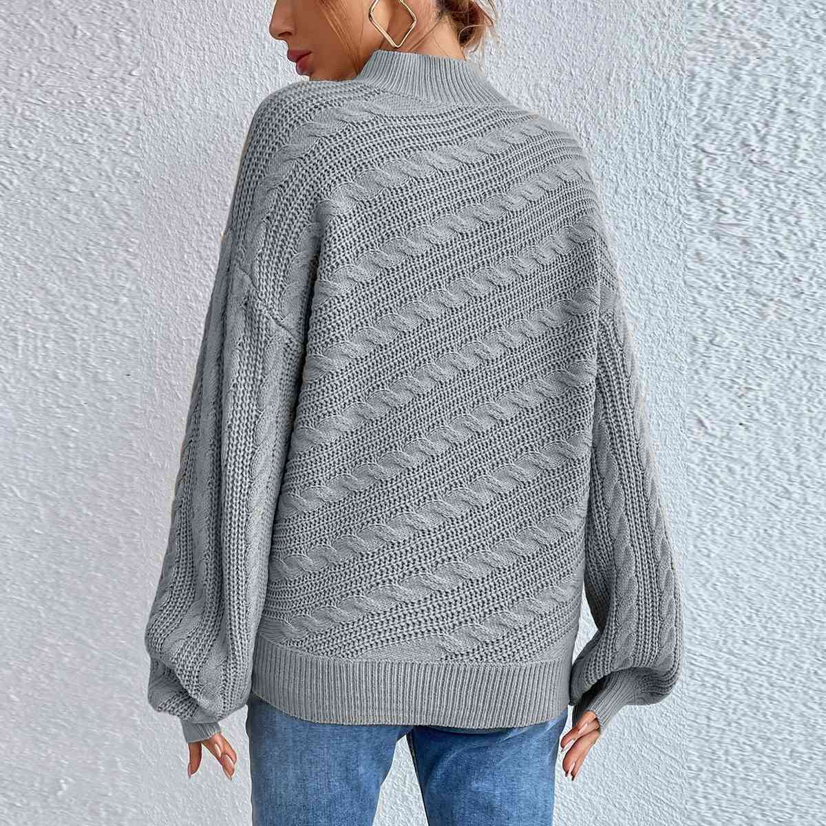 Cable-Knit Mock Neck  Long Sleeve Sweater BLUE ZONE PLANET