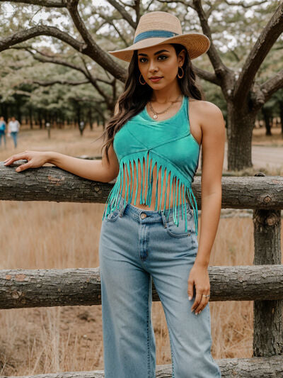 Fringe Halter Neck Tank Trendsi