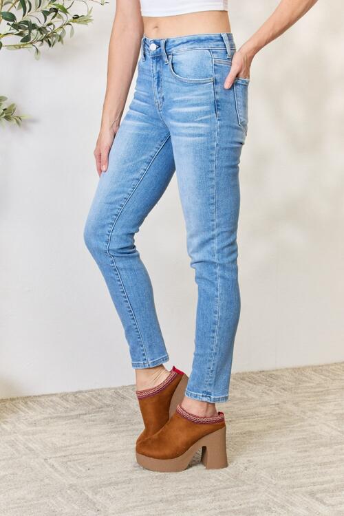 RISEN Full Size Mid Rise Skinny Jeans BLUE ZONE PLANET