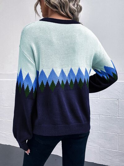 Blue Zone Planet |  Round Neck Dropped Shoulder Sweater BLUE ZONE PLANET