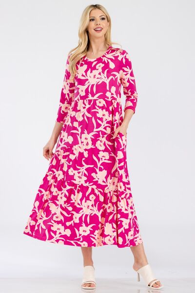 Celeste Full Size Floral Round Neck Ruffle Hem Dress Trendsi