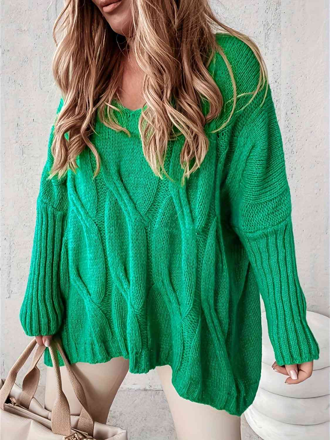 Plus Size Cabble Knit Long Sleeve Sweater-TOPS / DRESSES-[Adult]-[Female]-2022 Online Blue Zone Planet