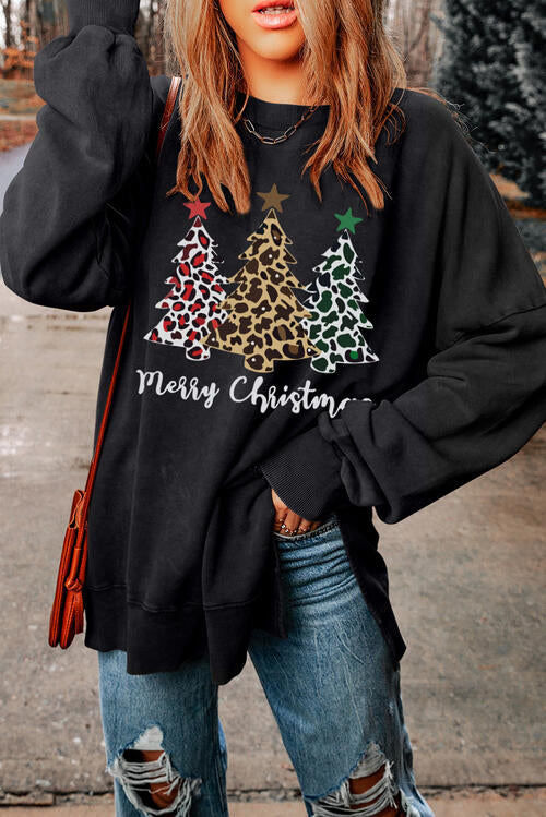 MERRY CHRISTMAS Graphic Dropped Shoulder Sweatshirt BLUE ZONE PLANET