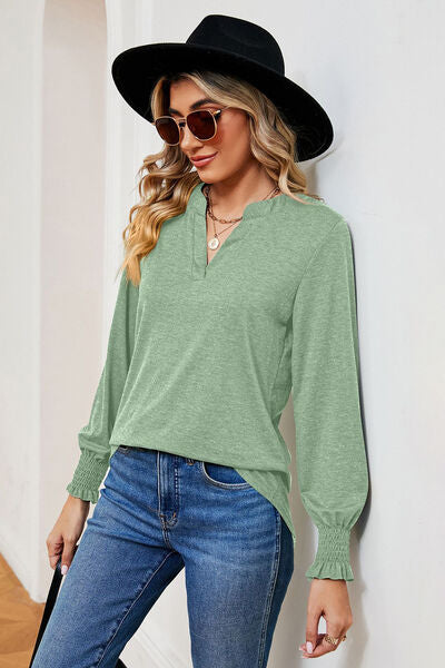 Notched Lantern Sleeve T-Shirt Trendsi