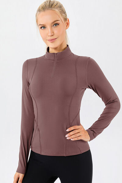 Mock Neck Quarter Zip Active T-Shirt-TOPS / DRESSES-[Adult]-[Female]-Light Mauve-S-2022 Online Blue Zone Planet