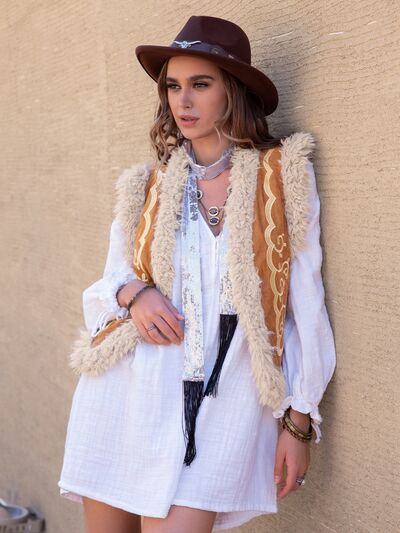 Fuzzy Open Front Vest Coat-TOPS / DRESSES-[Adult]-[Female]-Camel-S-2022 Online Blue Zone Planet