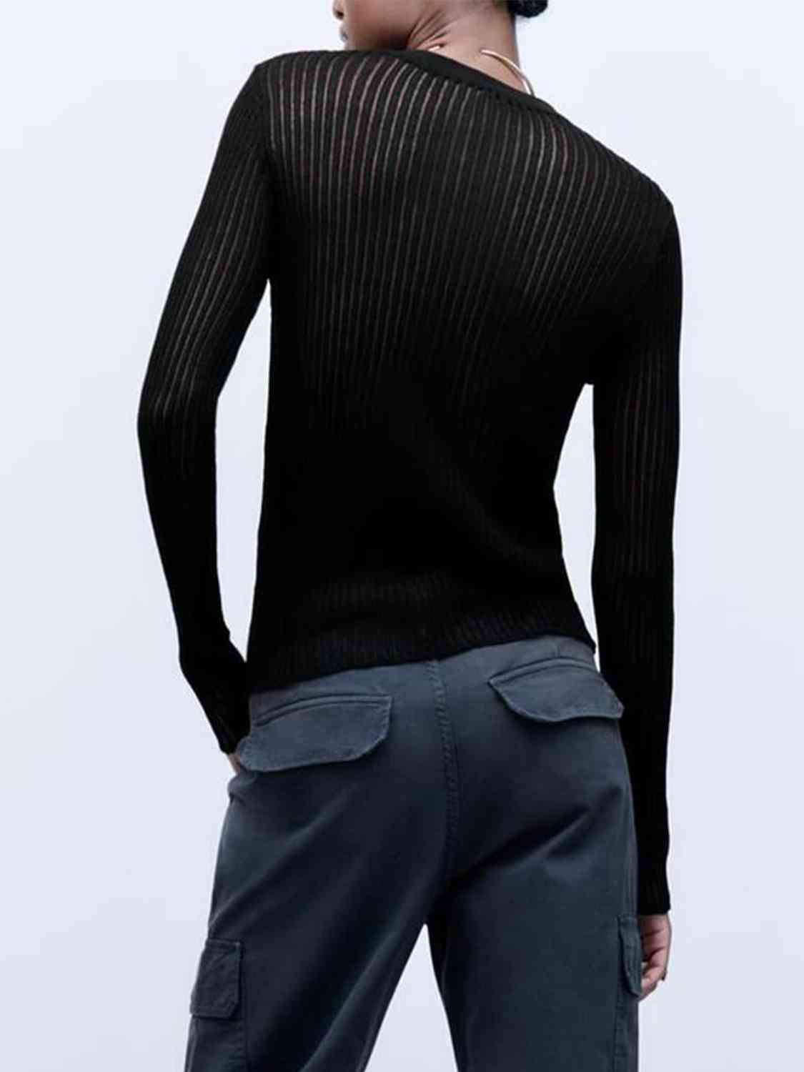 Round Neck Ribbed Knit Top BLUE ZONE PLANET