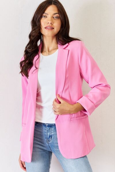 Zenana Open Front Long Sleeve Blazer-TOPS / DRESSES-[Adult]-[Female]-Candy Pink-S-2022 Online Blue Zone Planet