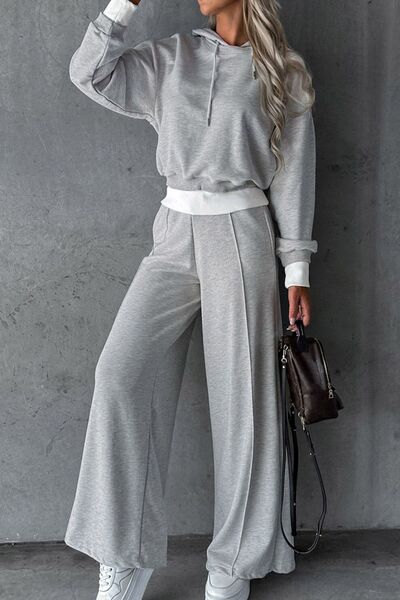 Dropped Shoulder Hooded Top and Drawstring Pants Set-TOPS / DRESSES-[Adult]-[Female]-Light Gray-S-2022 Online Blue Zone Planet