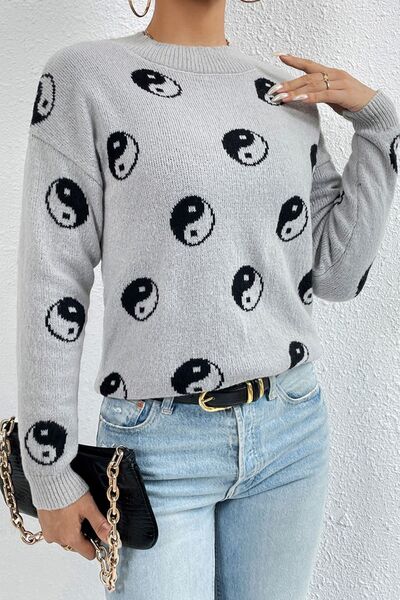 Blue Zone Planet |  Graphic Mock Neck Dropped Shoulder Sweater BLUE ZONE PLANET