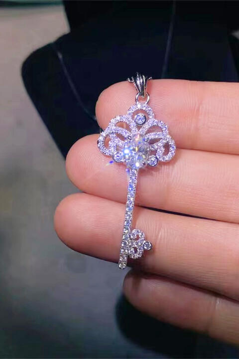 1 Carat Moissanite Key Pendant Necklace BLUE ZONE PLANET