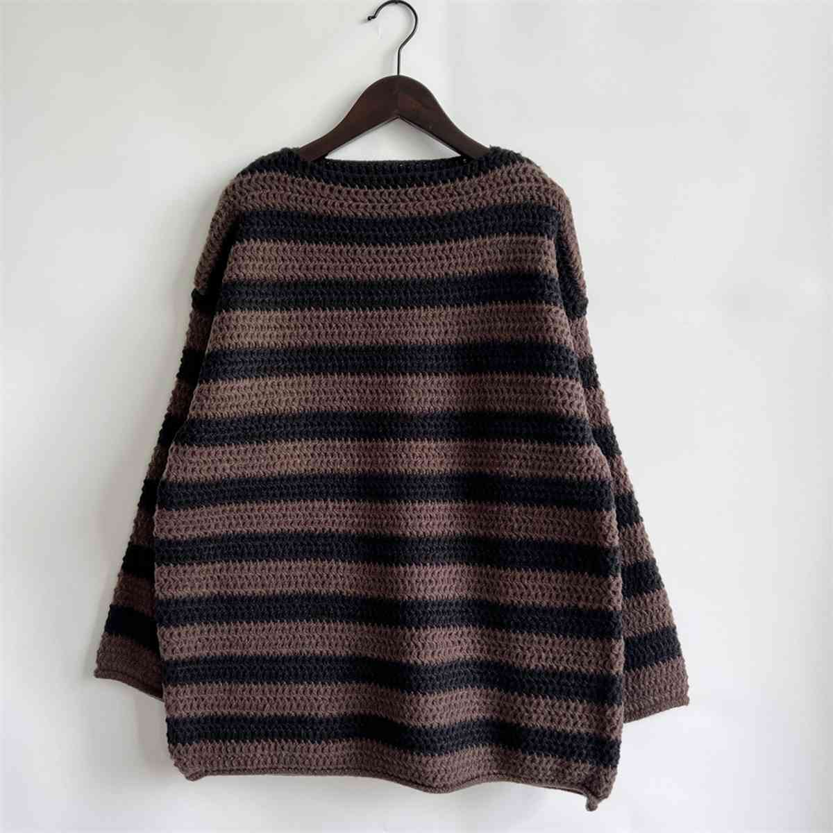 Striped Round Neck Long Sleeve Sweater BLUE ZONE PLANET