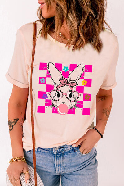 Rabbit Round Neck Short Sleeve T-Shirt Trendsi