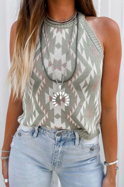 Geometric Round Neck Sweater Vest-TOPS / DRESSES-[Adult]-[Female]-Heather Gray-S-2022 Online Blue Zone Planet
