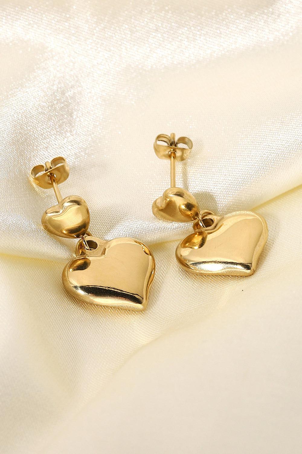 14K Gold Plated Double Heart Stud Earrings BLUE ZONE PLANET