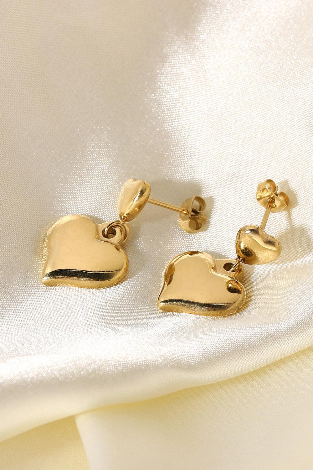 14K Gold Plated Double Heart Stud Earrings BLUE ZONE PLANET