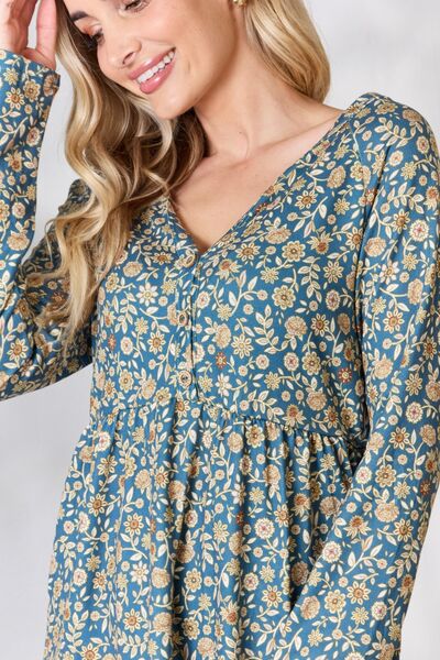 Blue Zone Planet |  Heimish Full Size Floral Half Button Long Sleeve Blouse BLUE ZONE PLANET