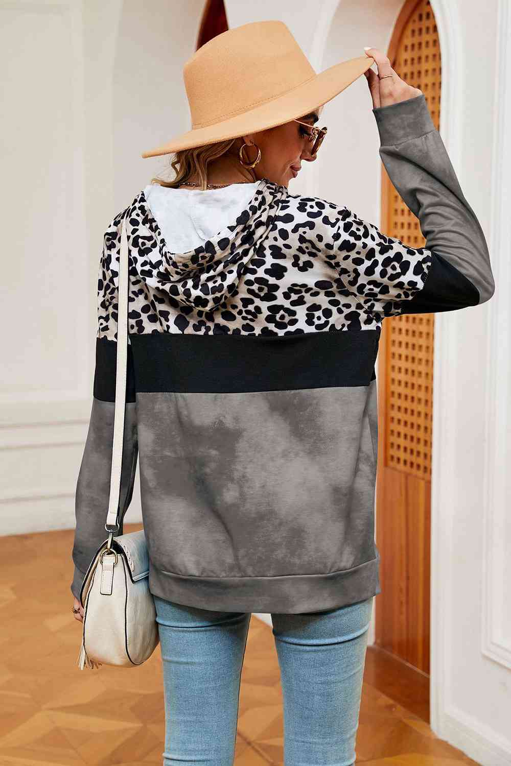 Leopard Drawstring Hoodie with Pocket BLUE ZONE PLANET