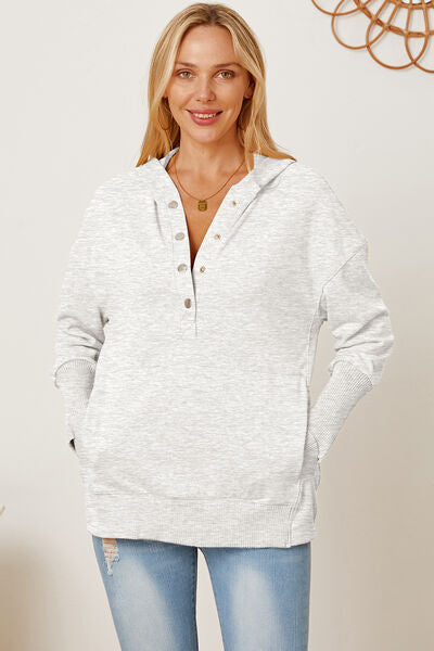 Half Snap Dropped Shoulder Hoodie-TOPS / DRESSES-[Adult]-[Female]-Light Gray-S-2022 Online Blue Zone Planet